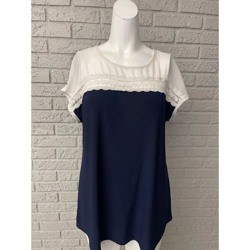 Faith and Joy Sleeveless Navy / White Jersey Top Size M
